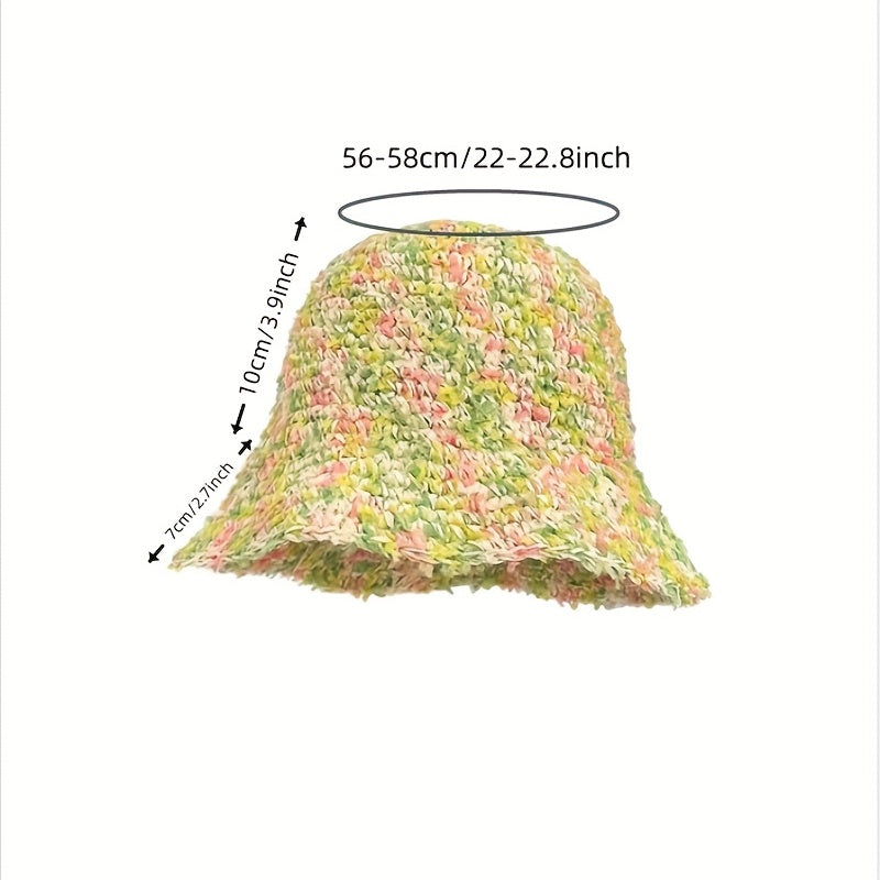 Colorful Straw Bucket Hat Boho Crochet Sunshade Cloche Hats