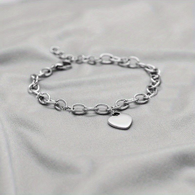 Personalized Heart Nameplate Bracelet Stainless Steel