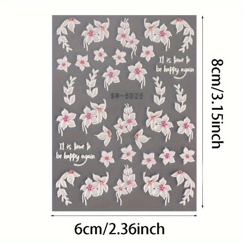 5D Embossed Camellia Nail Art Stickers - Spring Summer Flower Decoration