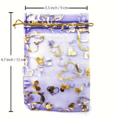 100pcs Heart-Shaped Organza Drawstring Pouch for Gifts, Candy, Jewelry