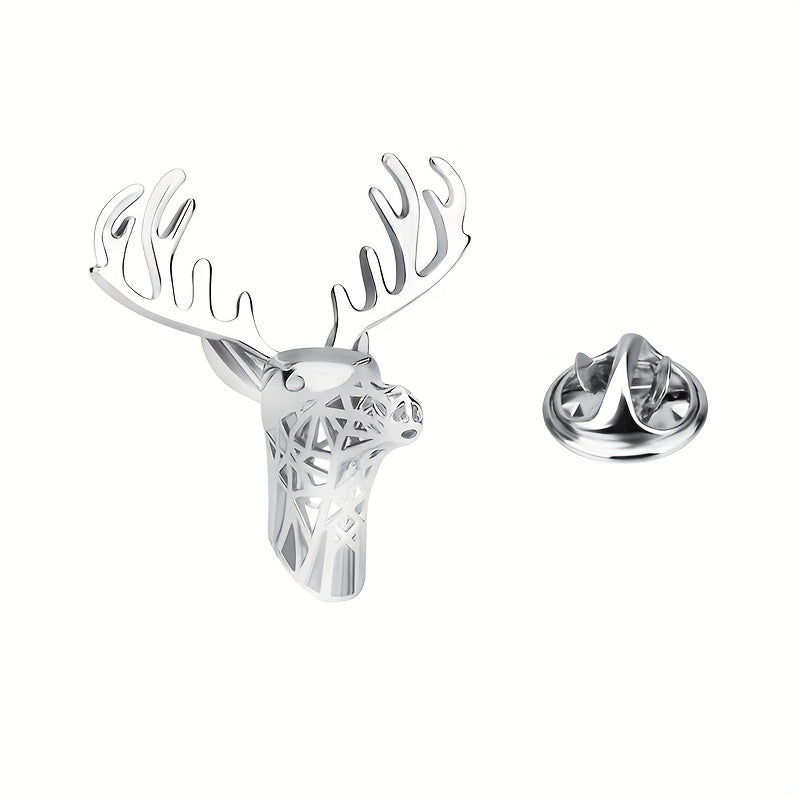 Men's Christmas Deer Head Brooch Pin Copper Metal Corsage