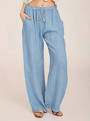  Solid Straight Leg Drawstring Pants