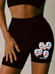 Women's Plus Flag Balloon Print High Rise Biker Shorts