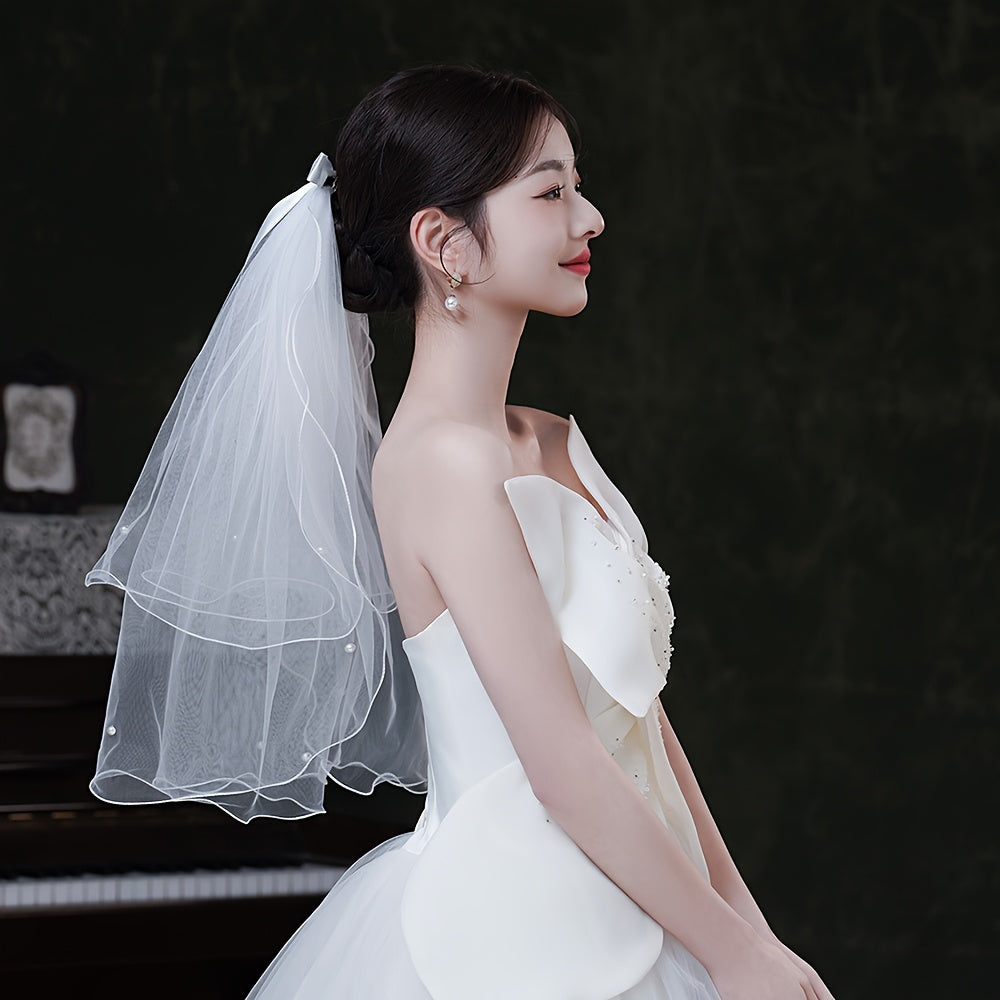 Bridal Veil with Bow Detail Long Satin Ribbon for Weddings