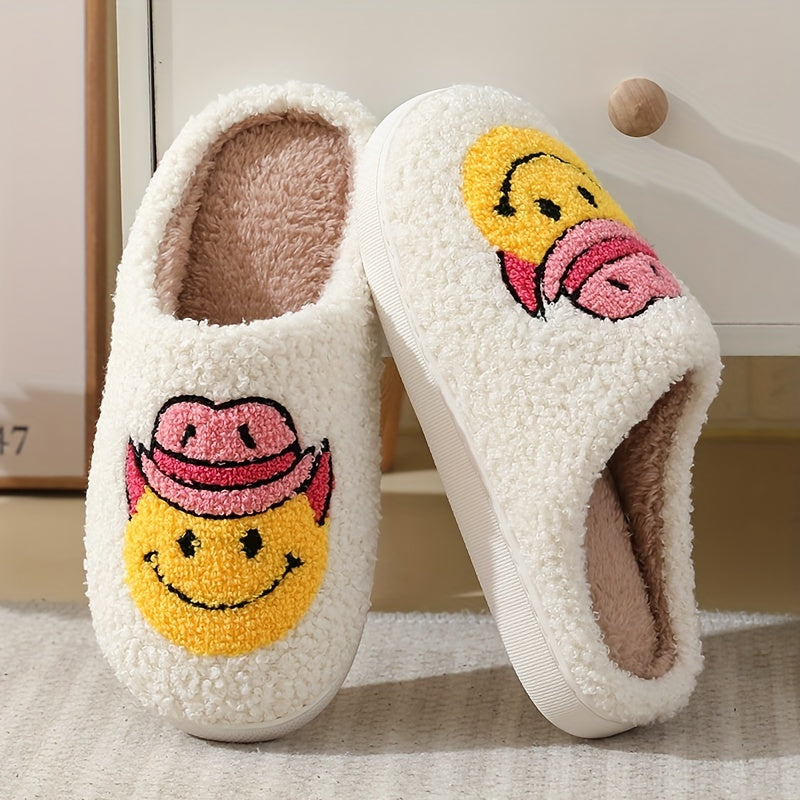 Mushroom Pattern Plush Indoor Slippers Warm Slip On Flat Shoes