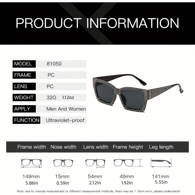 Square Frame Sunglasses Rhinestone Decor Stylish Cat Eye Eyeglasses