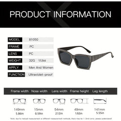 Square Frame Sunglasses Rhinestone Decor Stylish Cat Eye Eyeglasses