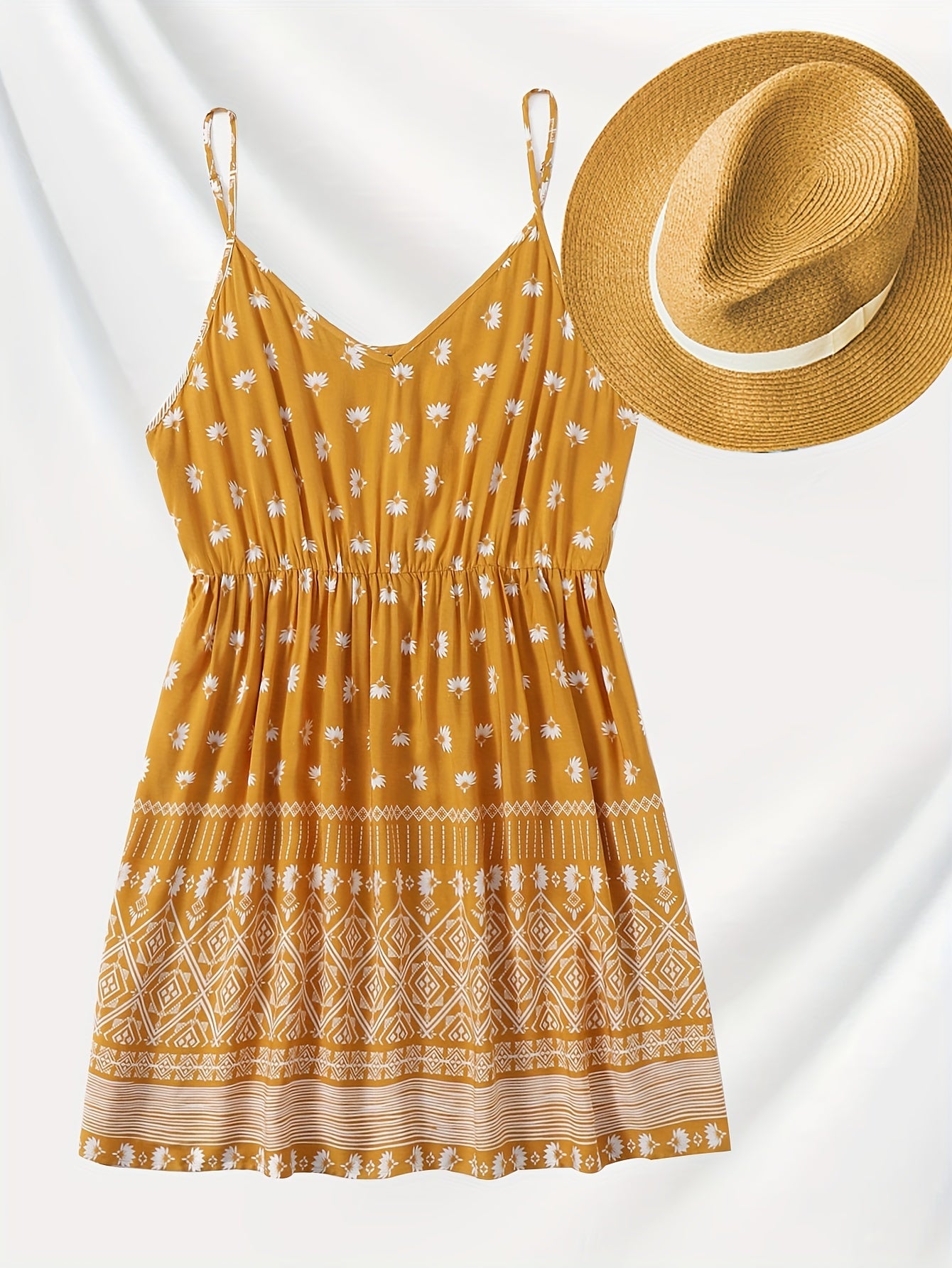  Floral Print V Neck Tank Dress With Pockets