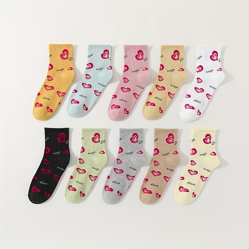10 Pairs Heart Print Socks All-match Short Socks Women's Stockings