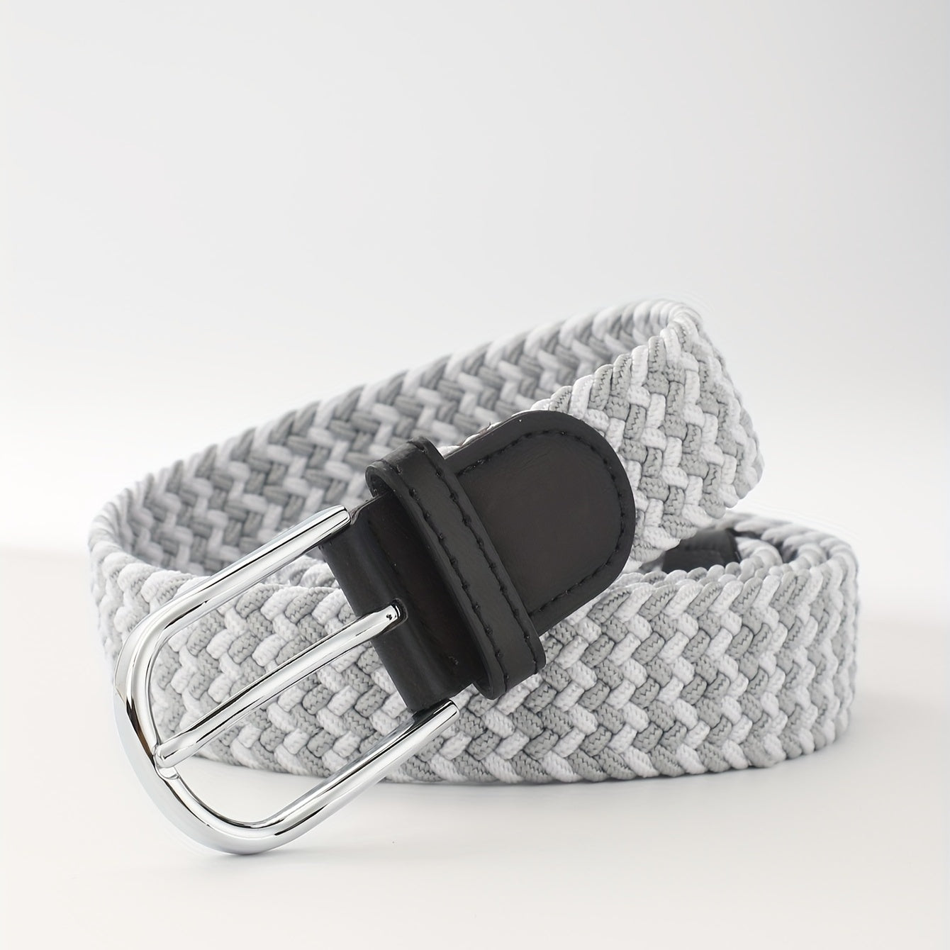 Men's Elastic Braided Belt Pin Buckle Stretch Belt Canvas Waistband