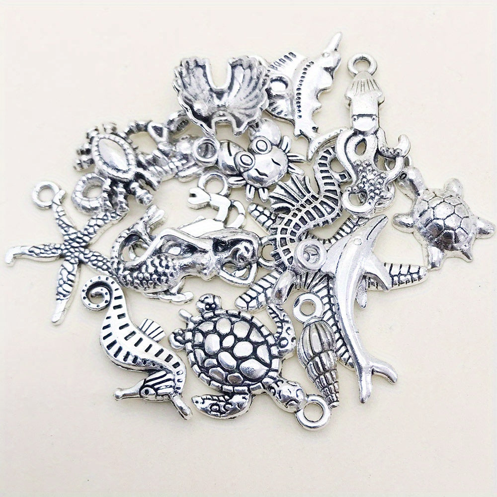 15pcs Marine Life Charms Pendants for Jewelry Turtle Octopus Star