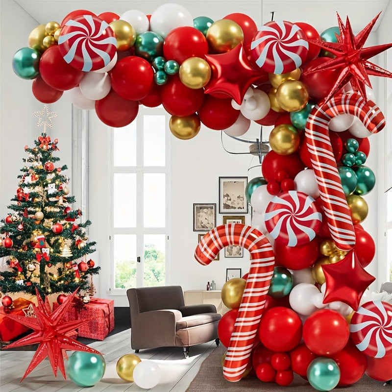 Christmas Balloon Garland Arch Set with Accessories - Red, Gold, Green Balloons
