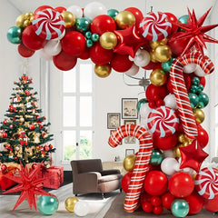 Christmas Balloon Garland Arch Set with Accessories - Red, Gold, Green Balloons