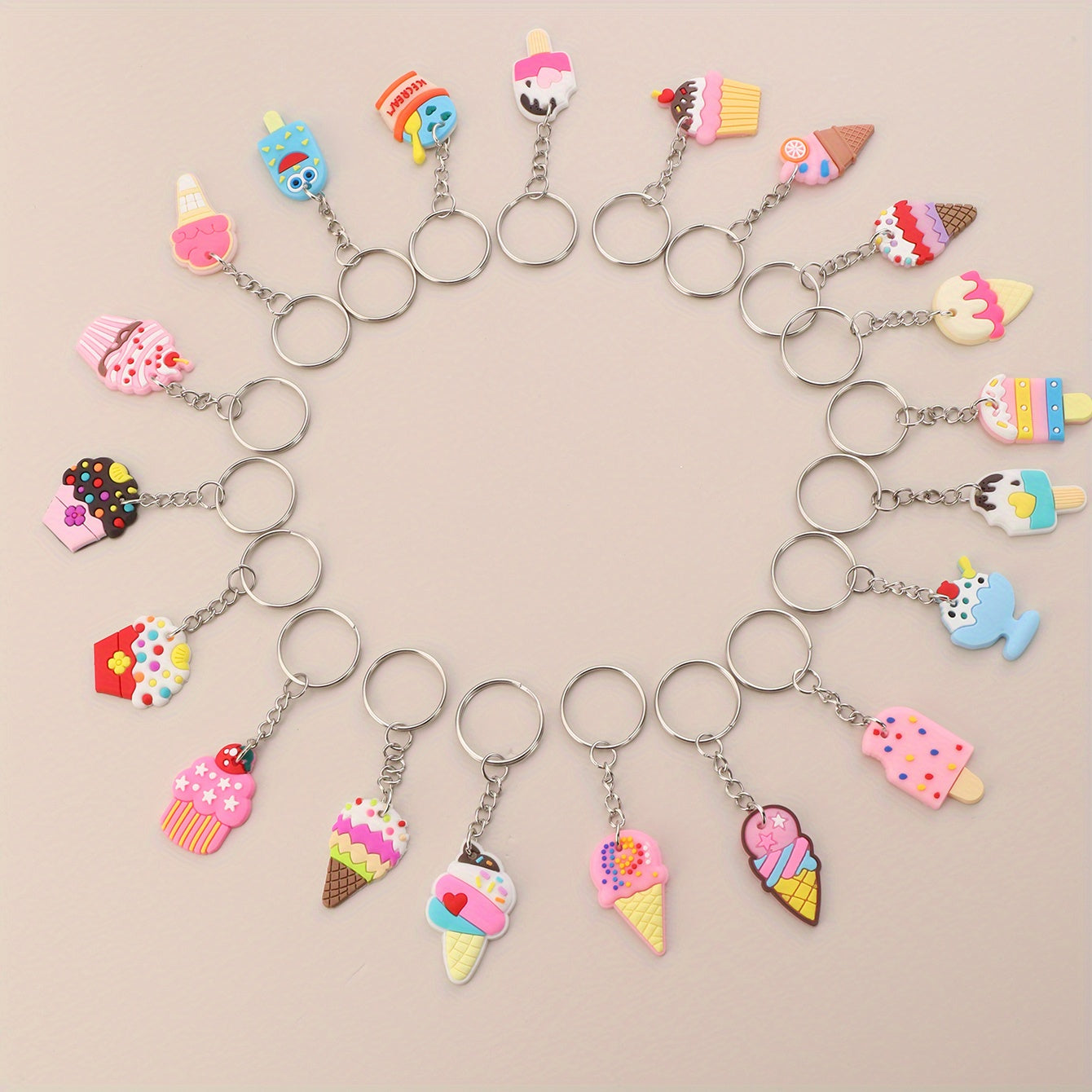 20pcs Cartoon Ice Cream Keychain Key Ring Purse Bag Backpack Car Charm
