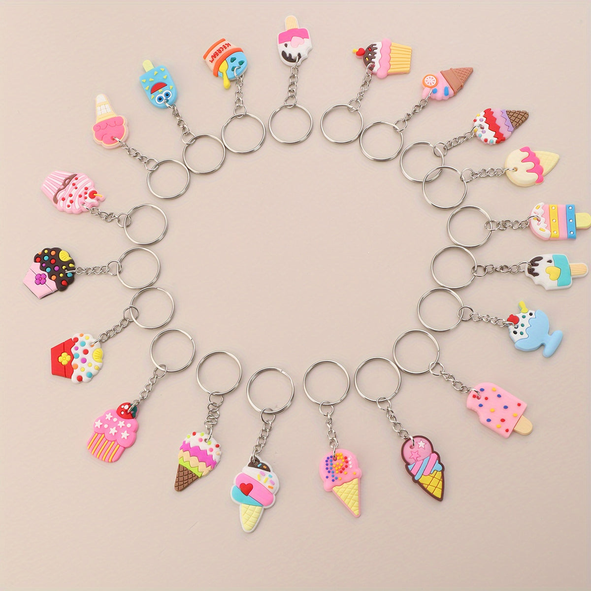 20pcs Cartoon Ice Cream Keychain Key Ring Purse Bag Backpack Car Charm