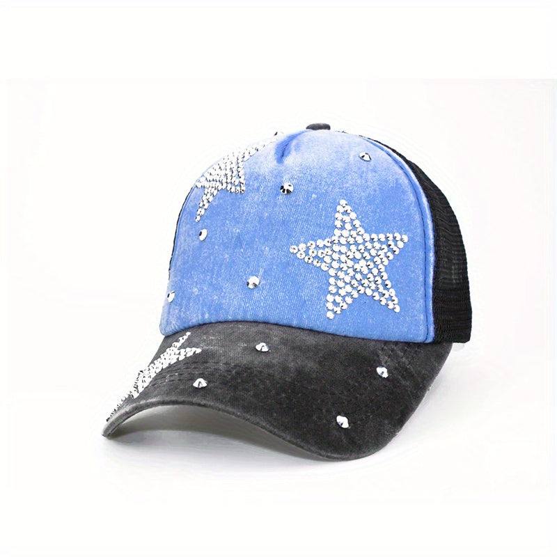 Vintage Rhinestone Pentagram Baseball Cap
