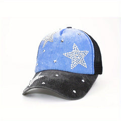 Vintage Rhinestone Pentagram Baseball Cap