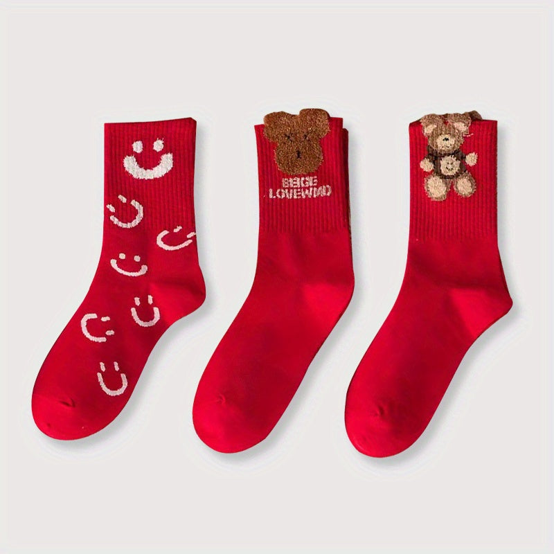 4 Pairs Cartoon Print Socks & Chinese Year Women's Stockings