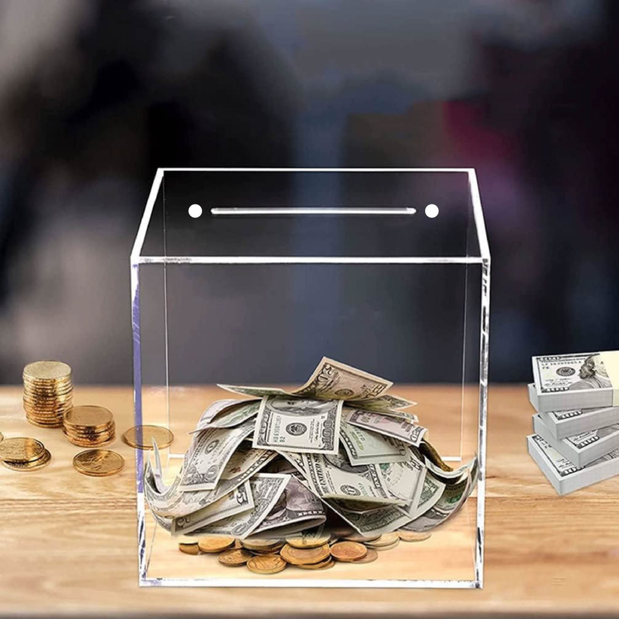 Clear Acrylic Unopenable Piggy Bank for Adults, 12-inch Money Savings Box