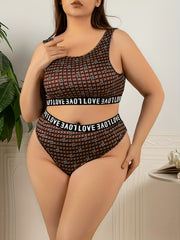  Allover Print Letter Tape Bra & Panty Set