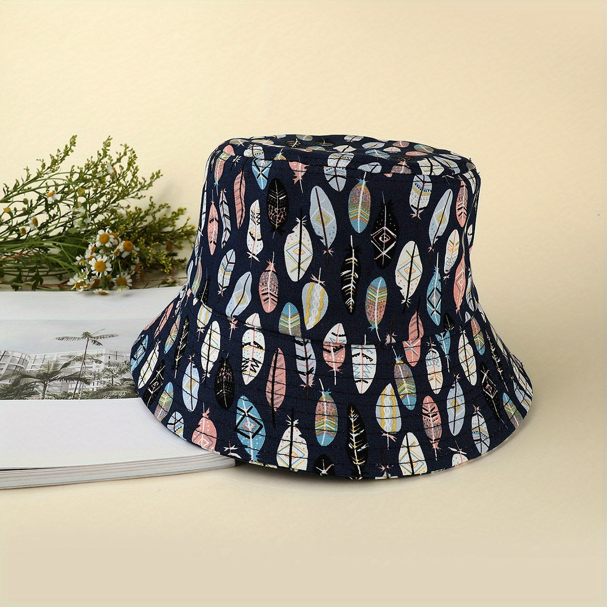Leaves Print Bucket Hat Casual Fisherman Cap Women