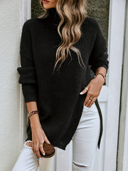  High Neck Stretch Tunic Sweater