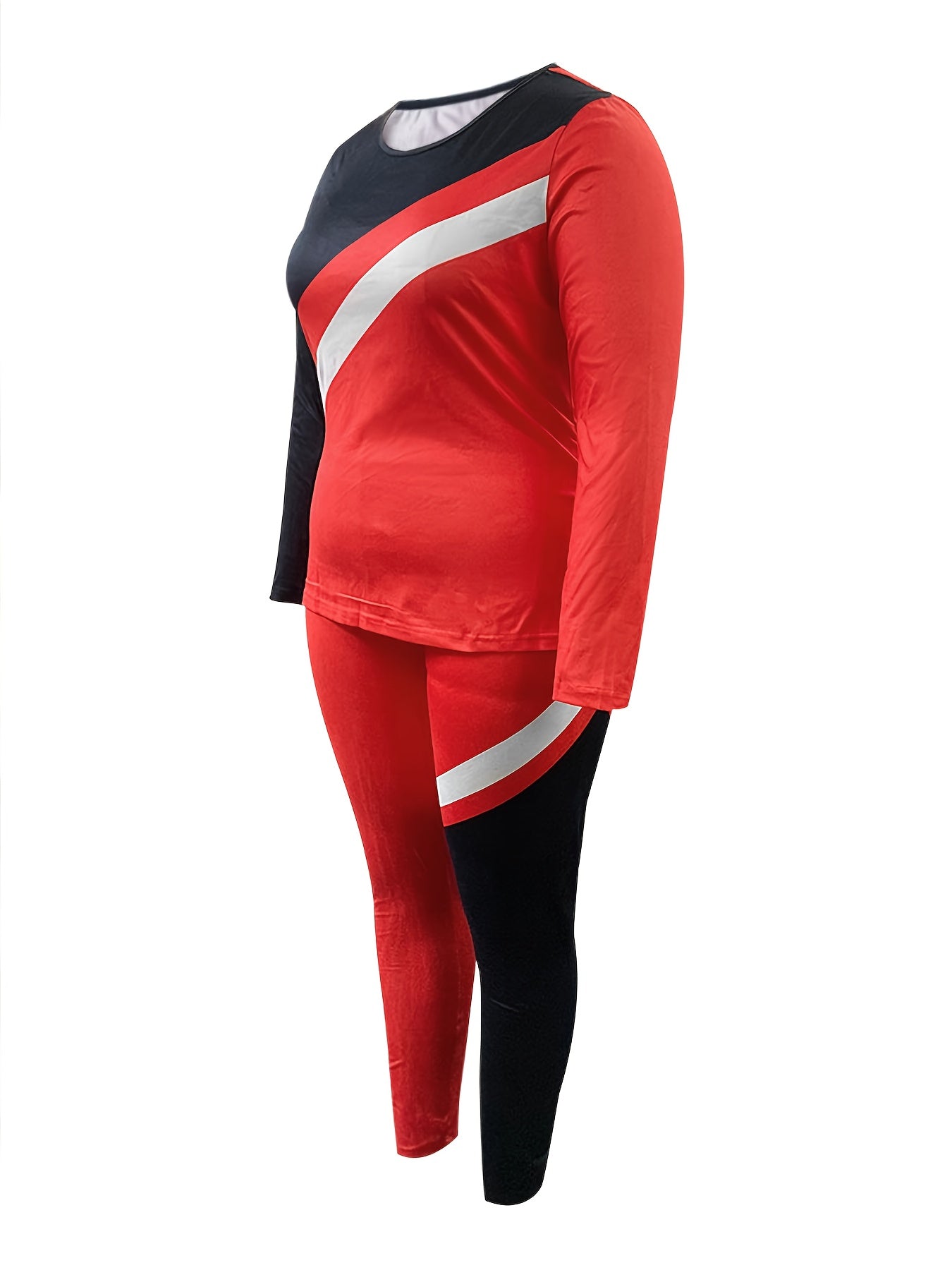  Colorblock Stripe Print Top & Leggings Set