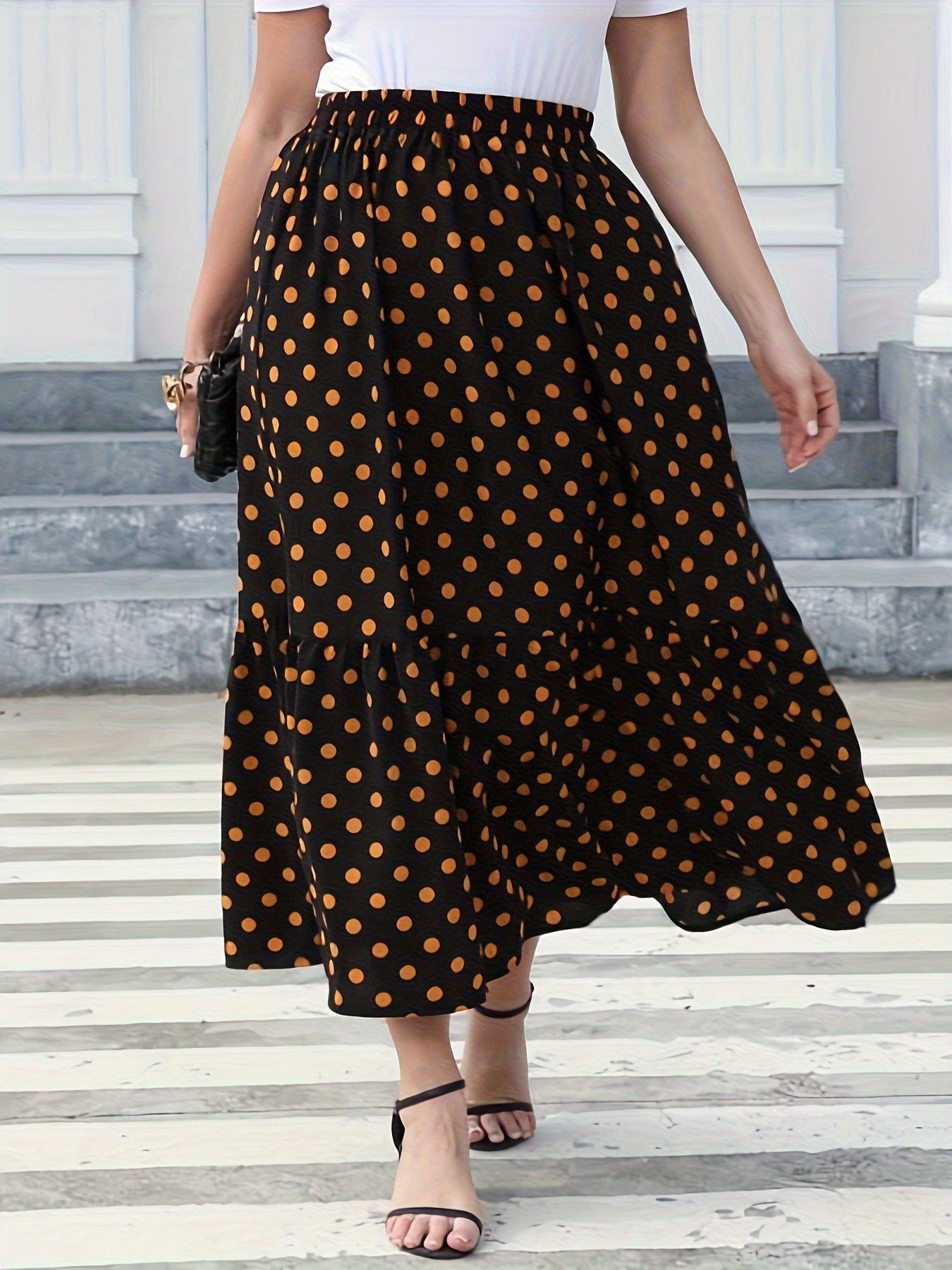  Casual Skirt Women's Plus Dot Print Smock Maxi Skirt