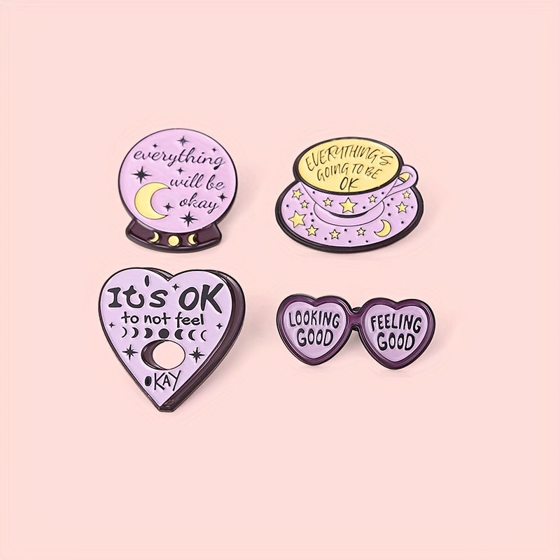 English Letter Alloy Badge Love Cup Geometric Shape Brooch