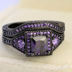 2pcs Silver Plated Purple Zircon Engagement Wedding Ring Set