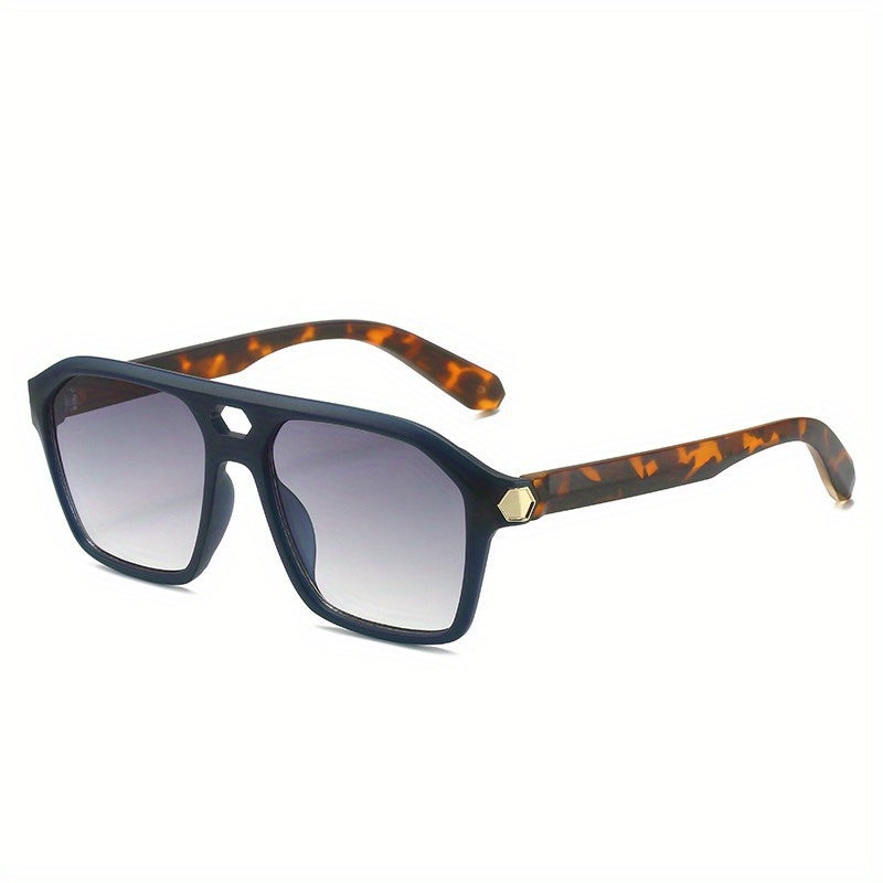 Men's Retro Square Frame Double Beam Sunglasses with Glasses Case