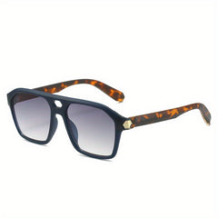 Men's Retro Square Frame Double Beam Sunglasses with Glasses Case