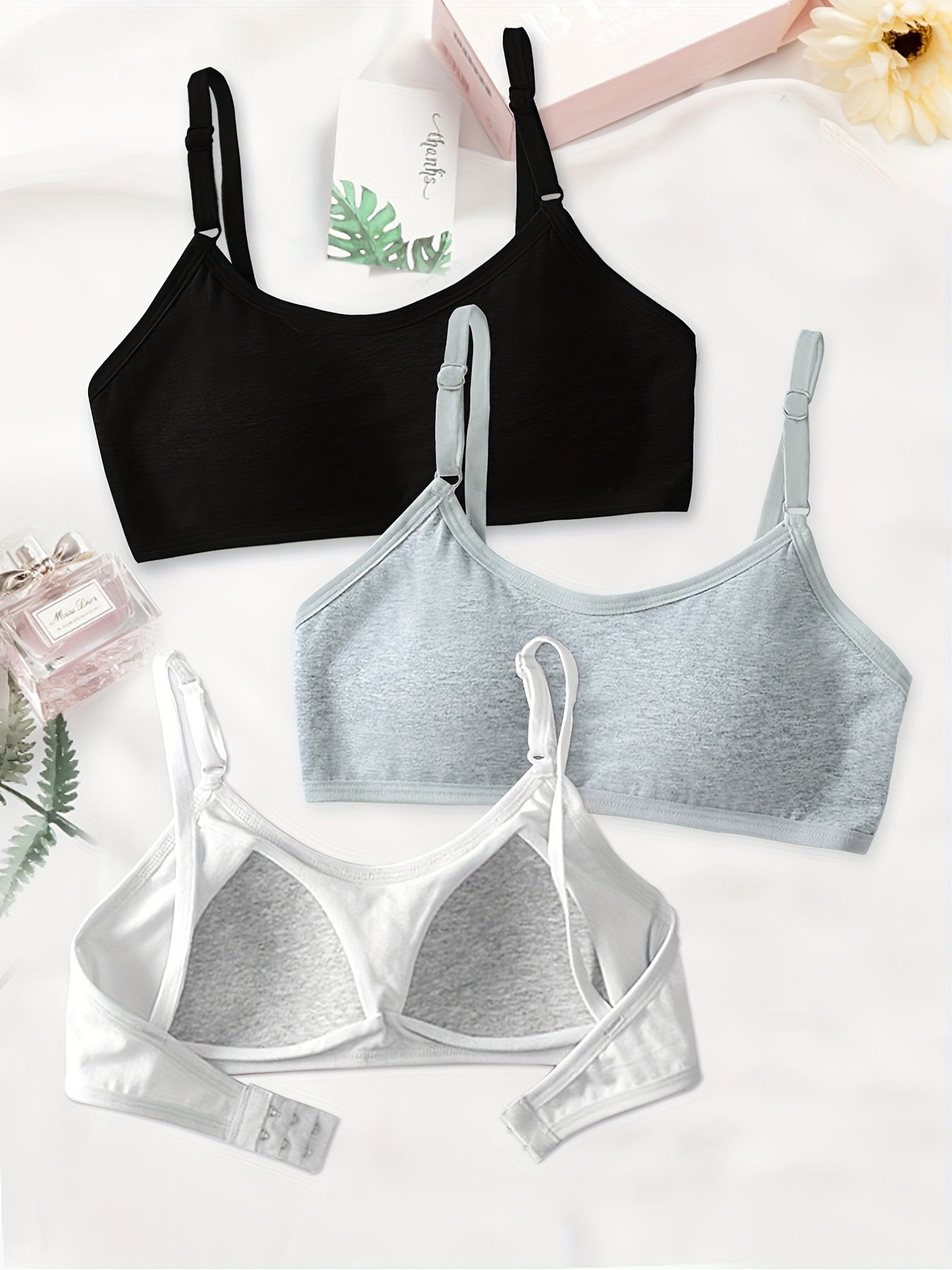 3pcs Girls Adjustable Strap Bras Soft Bralette Underwear