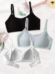 3pcs Girls Adjustable Strap Bras Soft Bralette Underwear
