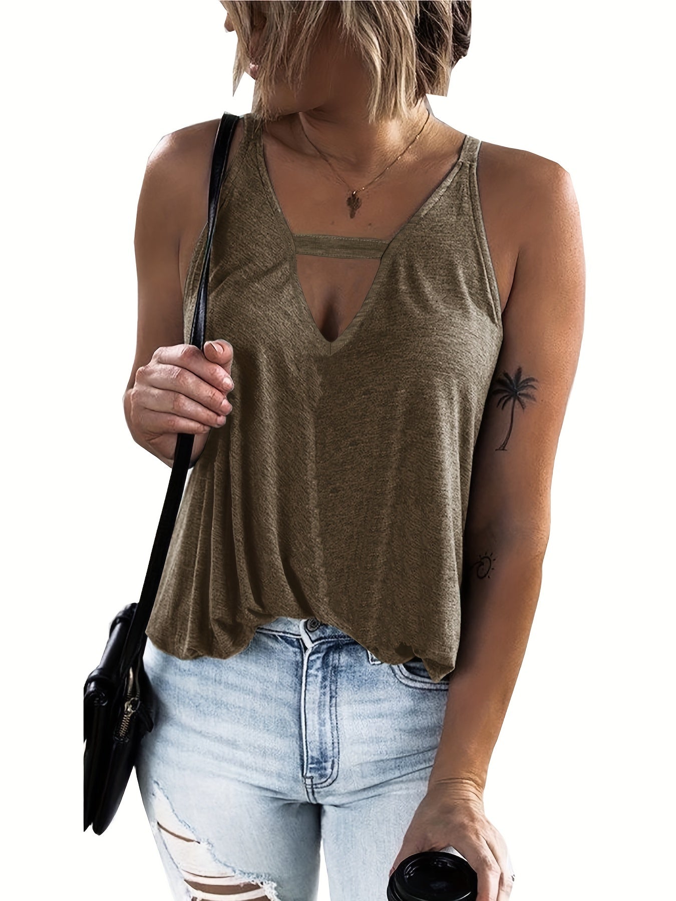 Women's Solid V Neck Tank Top
