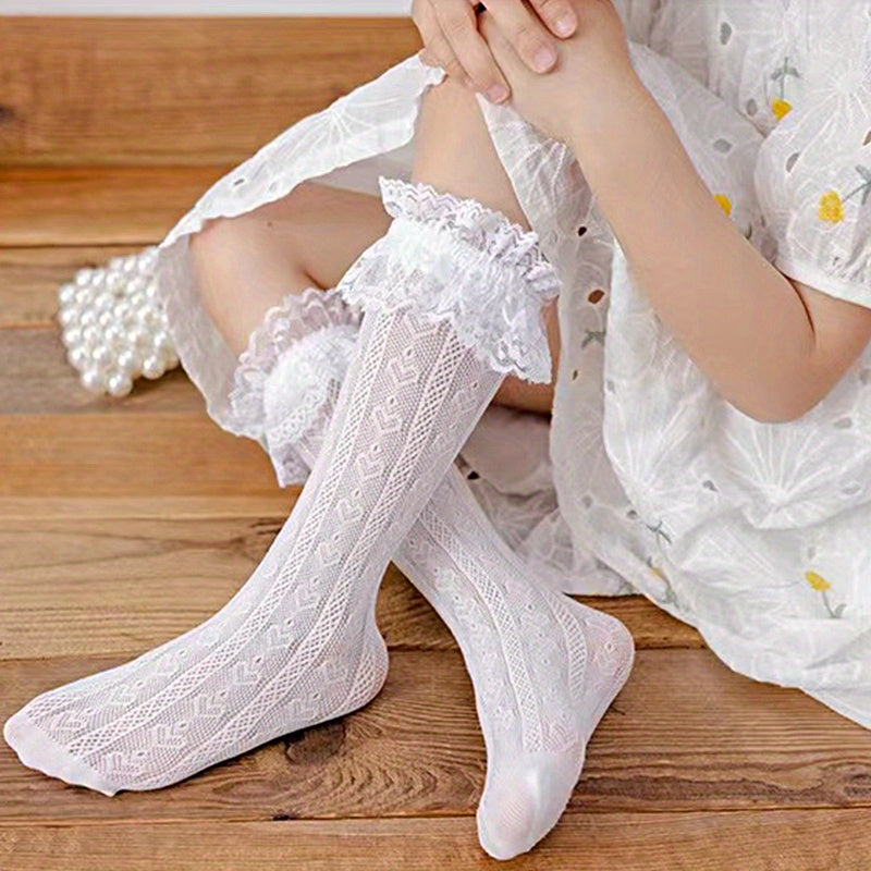 Girls Lace Heart Pattern Knee High Socks