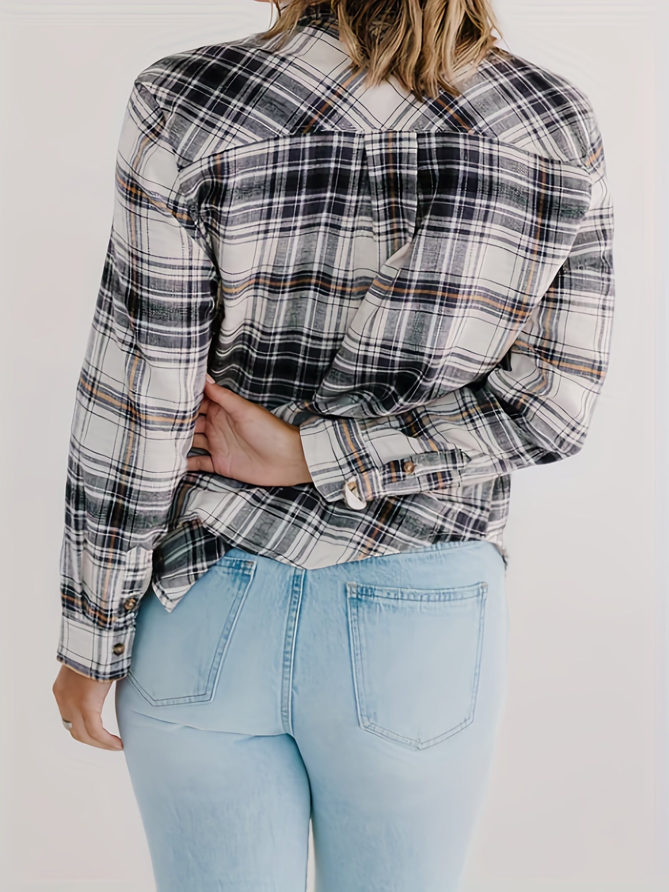  Plaid Print Long Sleeve Button Up Shirt