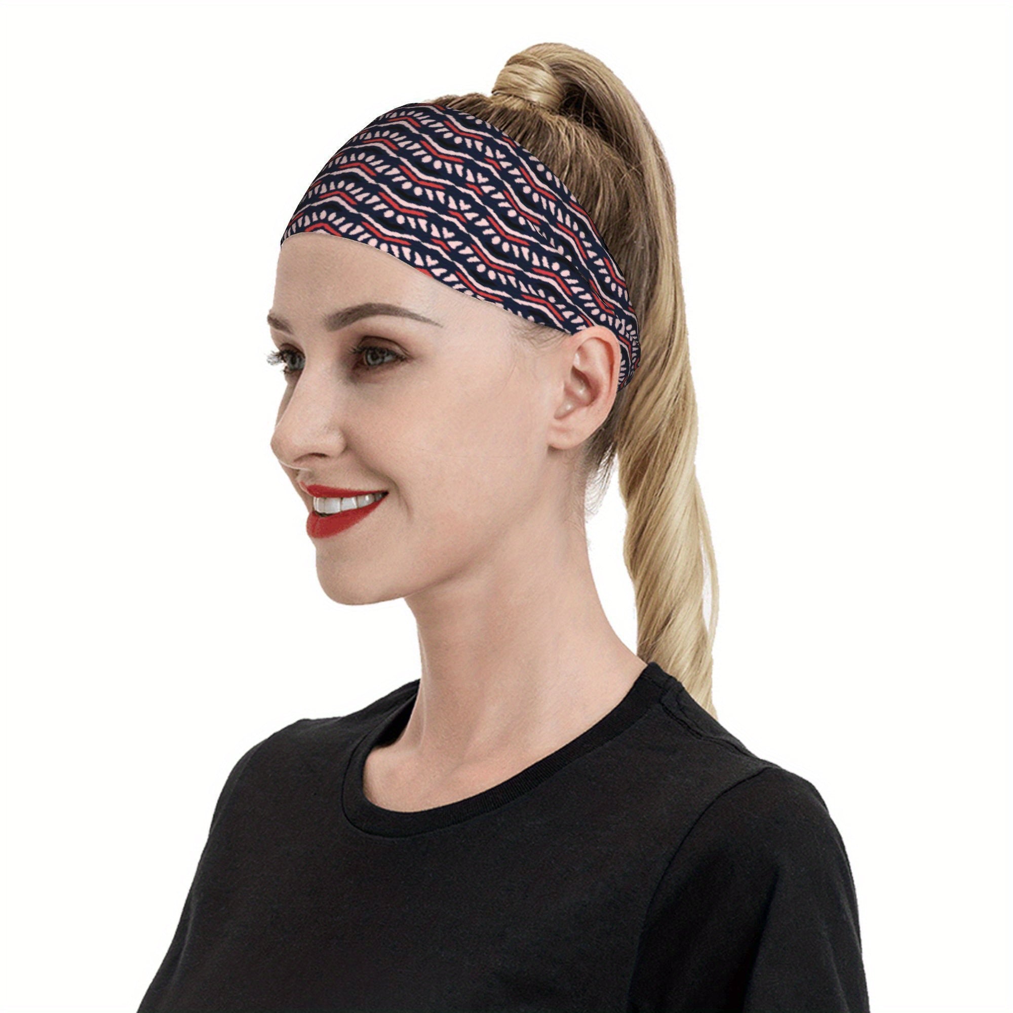 Boho Vintage Headband Non Slip Hair Band Navy Soft Headband for Gym Yoga