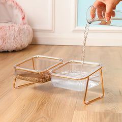Transparent Double Cat Bowl for Easy Feeding and Hydration