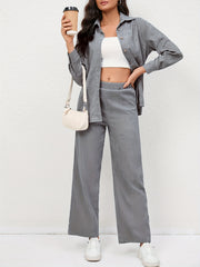 Casual Corduroy 2-Piece Set Long Sleeve Shirt & Pants Outfit