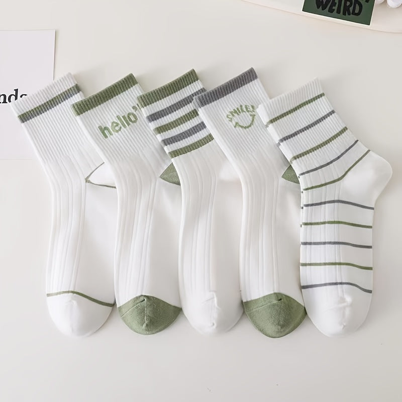 5 Pairs Letter & Stripe Print Socks Mid Tube Women's Stockings