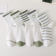 5 Pairs Letter & Stripe Print Socks Mid Tube Women's Stockings