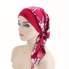 Leaf Print Head Scarf Hat Hair Turban Cap Elastic Night Cap Women