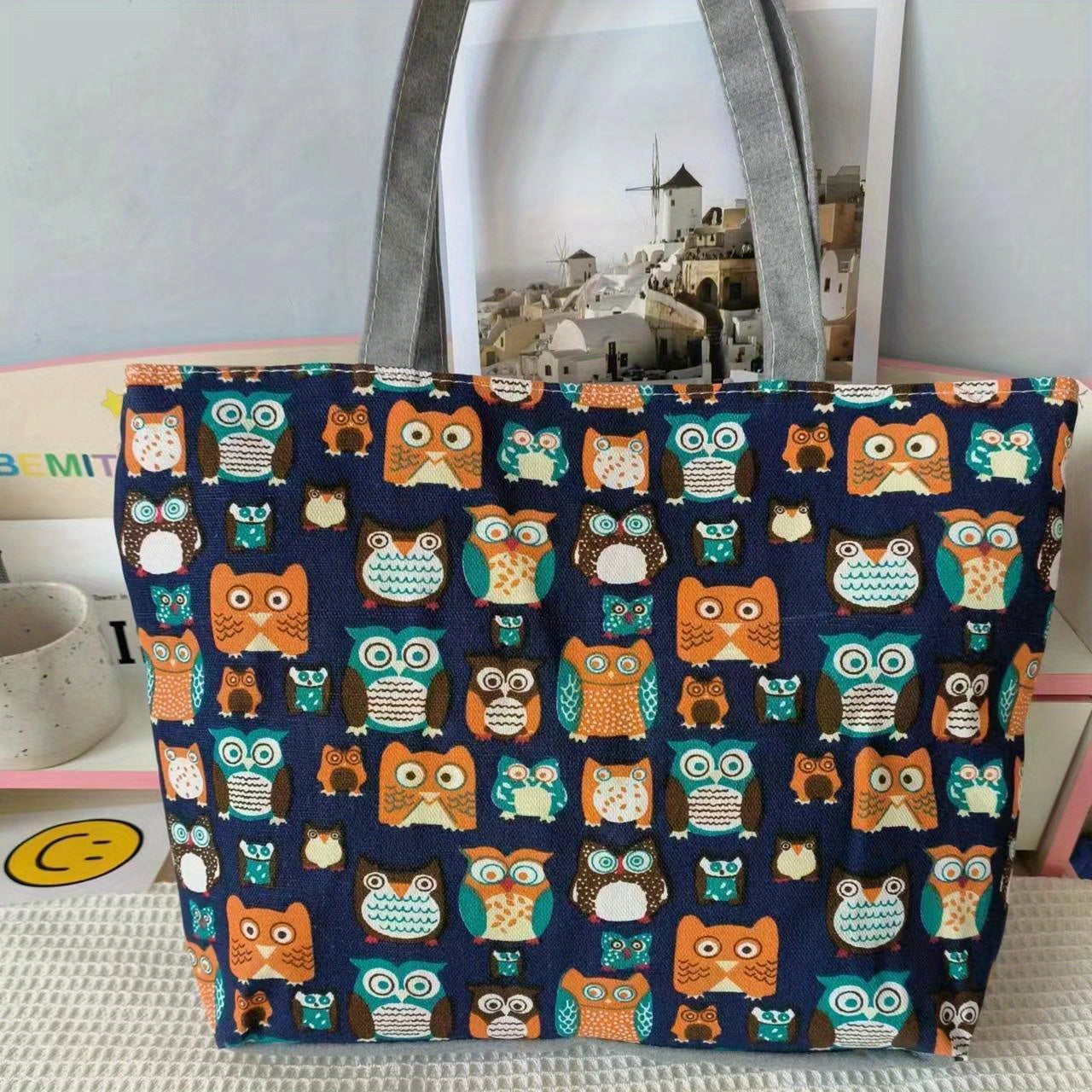 Canvas Vintage Geometric Pattern Tote Bag Large Capacity Shoulder Bag