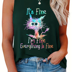  Casual Tank Top Women's Plus Slogan & Graphic Print Round Neck Tank