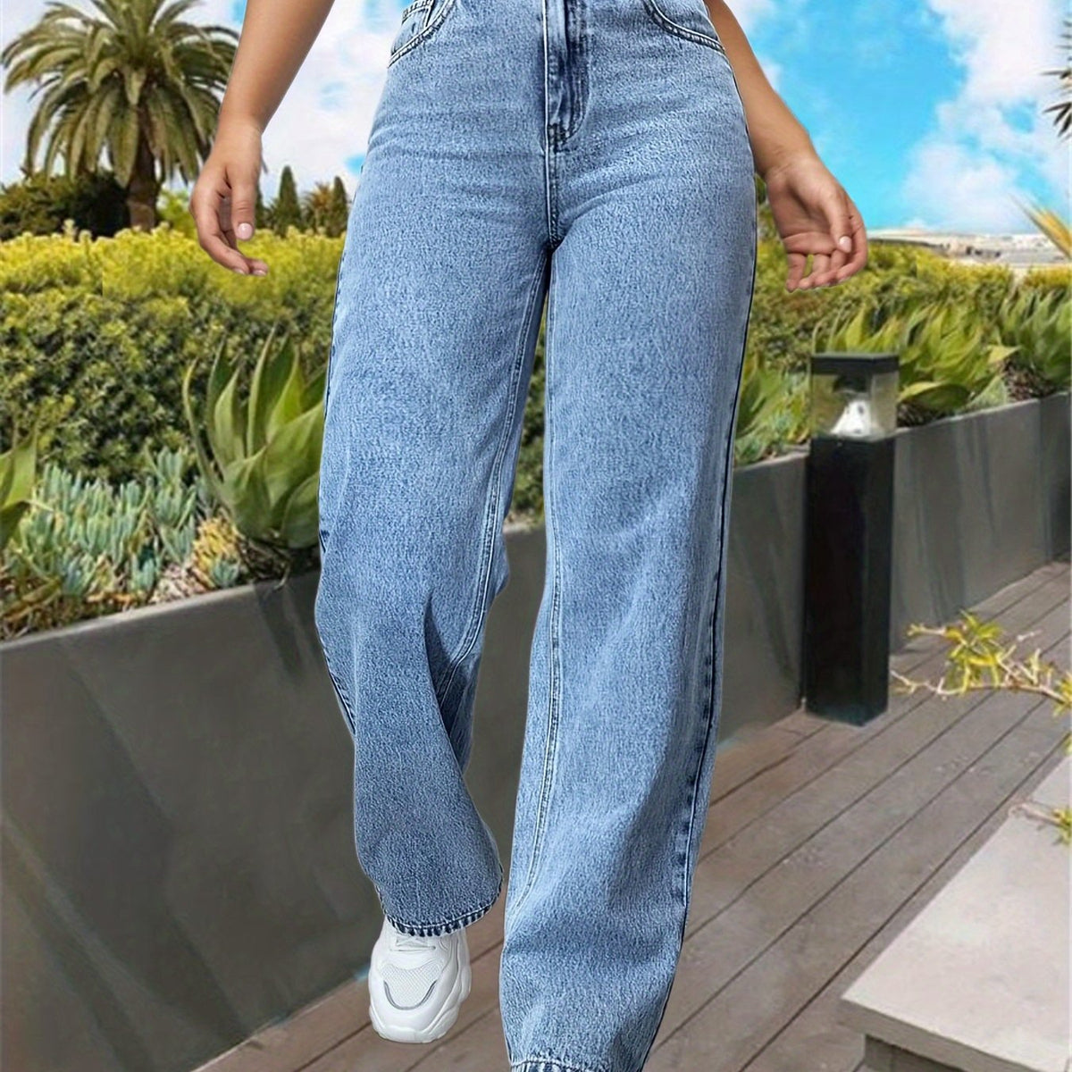 Floral Print High Waist Straight Jeans