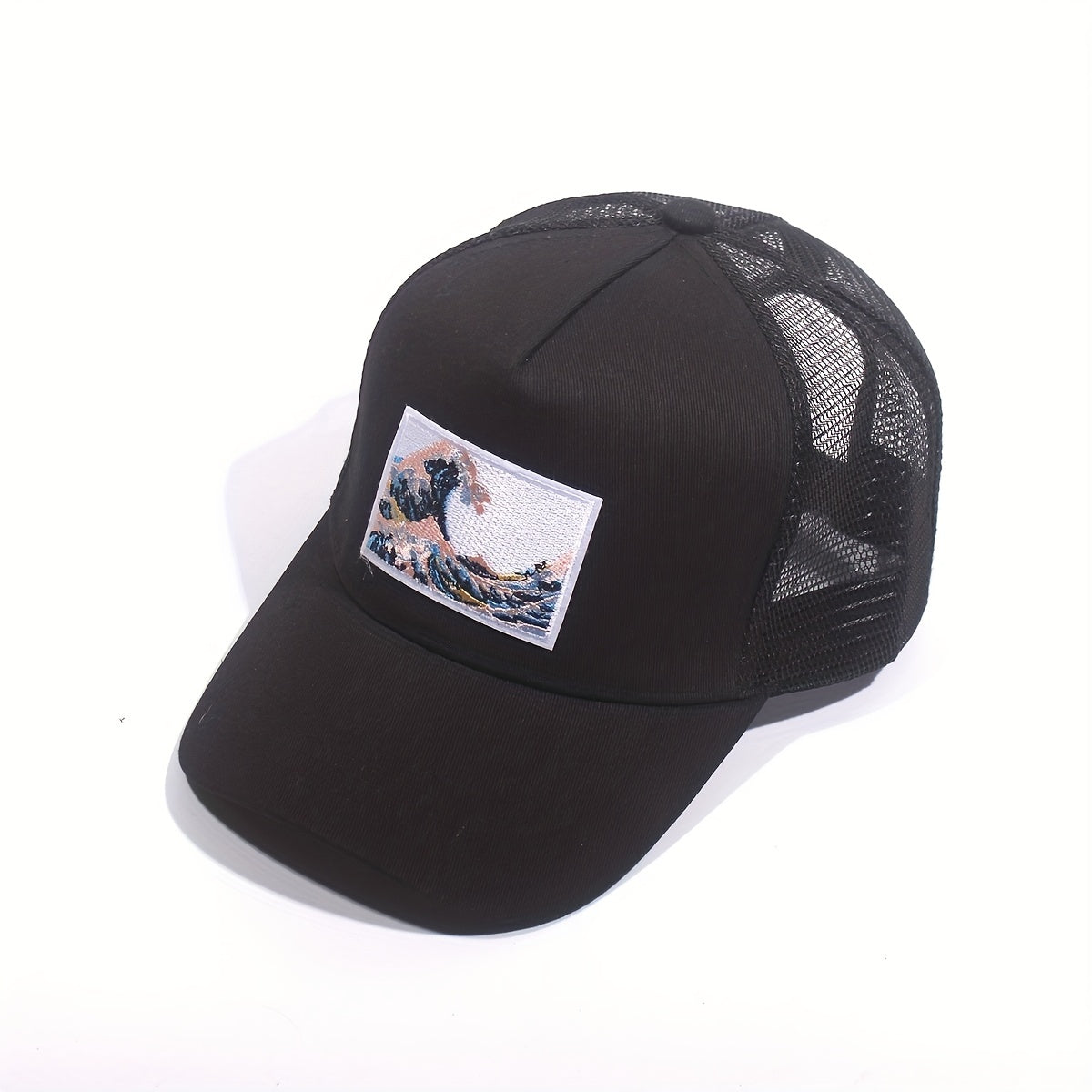 Wave Embroidery Patch Trucker Hat Mesh Baseball Cap Unisex Adjustable