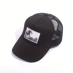 Wave Embroidery Patch Trucker Hat Mesh Baseball Cap Unisex Adjustable