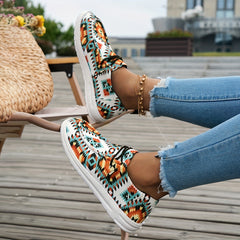 Women's Geometric Pattern Canvas Shoes Casual Lace Up Outdoor Sneakers