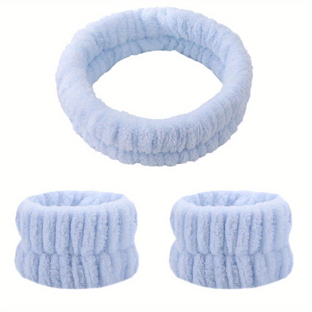Plush Velvet Elastic Headband Wristband Set for Skincare Spa